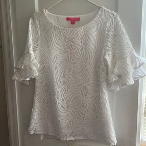 NWT Lilly Pulitzer White Lace Short Sleeved Shirt Size M
